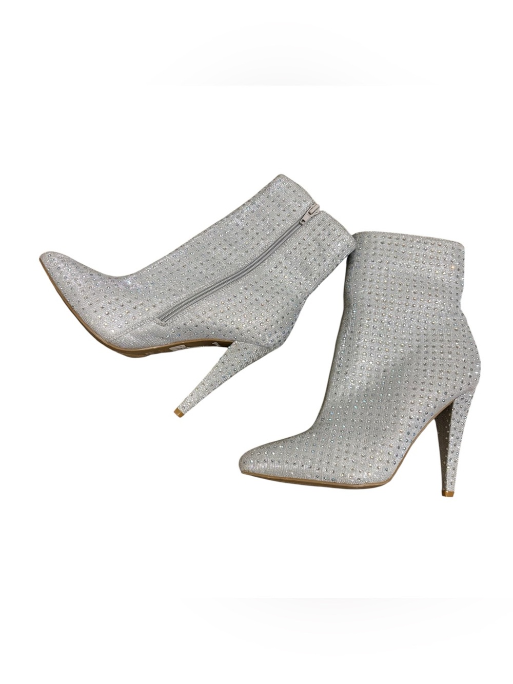 Anne Michelle Silver Rhinestone Stretch Sock Booties